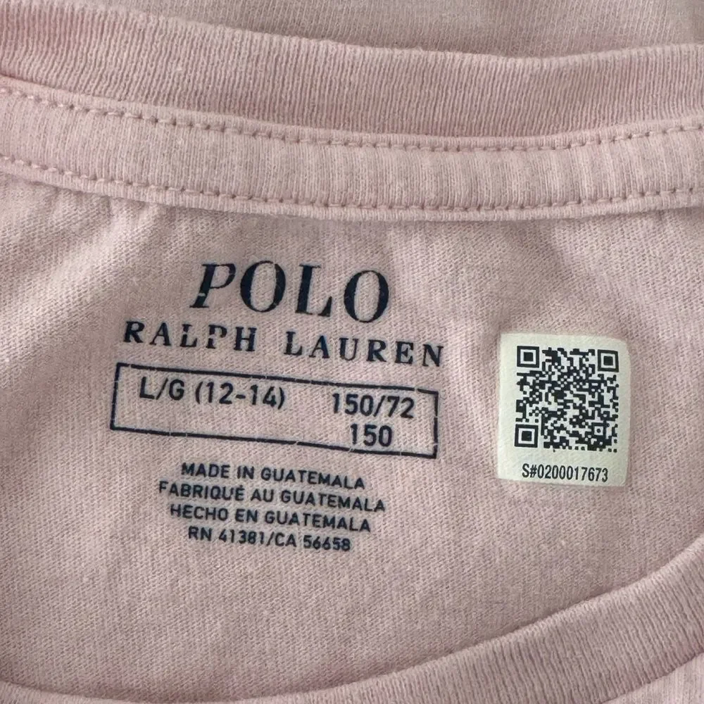 Ralph Lauren Light Pink Kids Tee with Bear Graphic